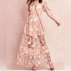 For Love & Lemons Mia Maxi dress lace Sz Small Overlay sheer paneled floral